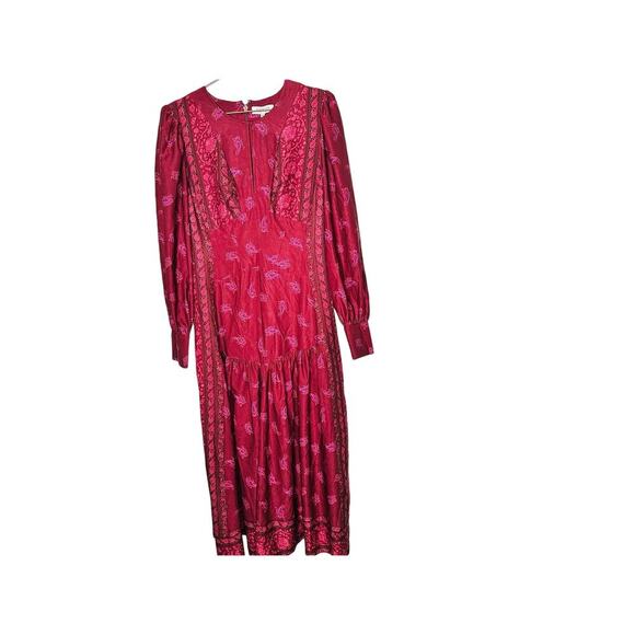 DEREK LAM COLLECTIVE Red Floral Chiffon Keyhole Empire Waist Midi Dress Size 44 - Picture 5 of 15